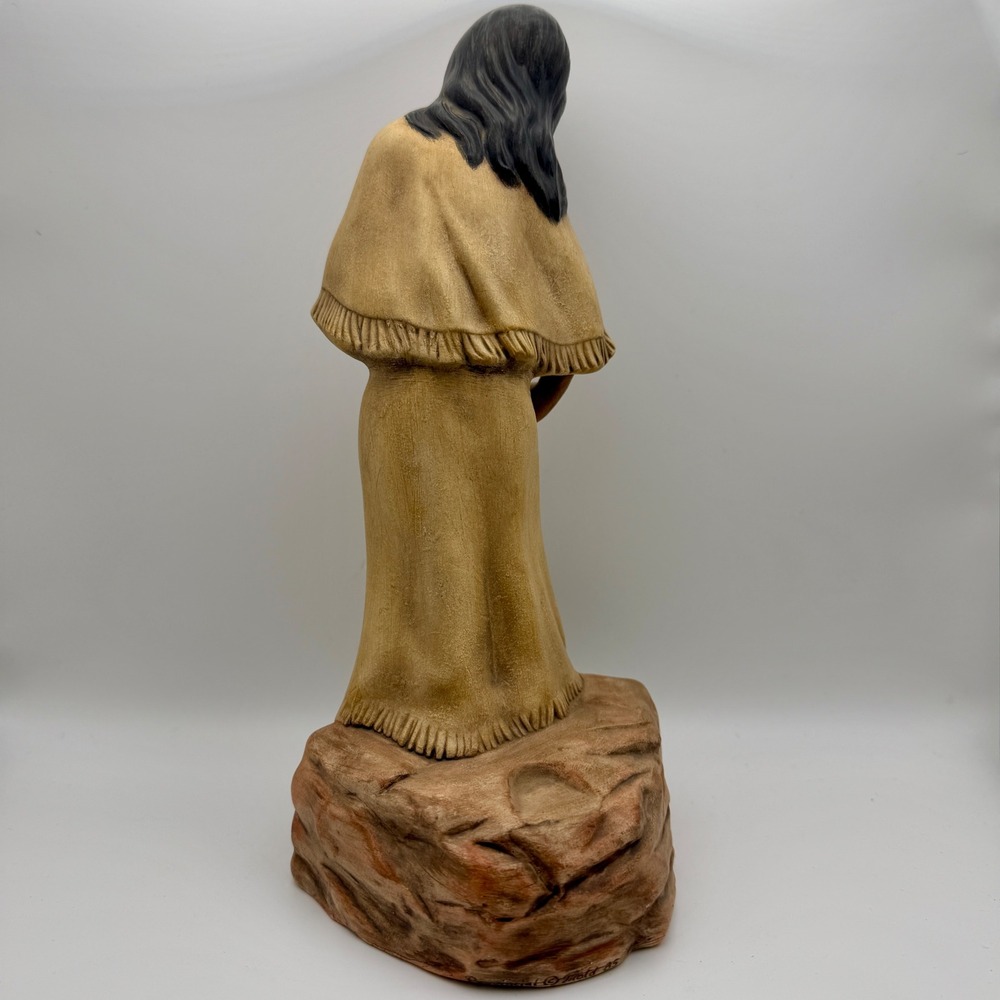 Native Woman Holding Dove Ceramic Figurine Signed Southwest Boho Rustic Decor - Picture 3 of 7